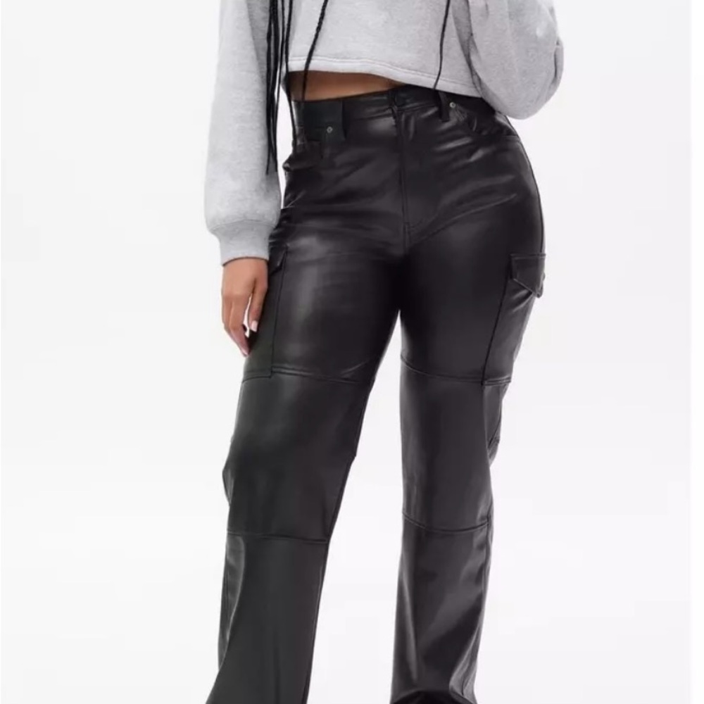 GAP Black Faux Leather Cargo Pants